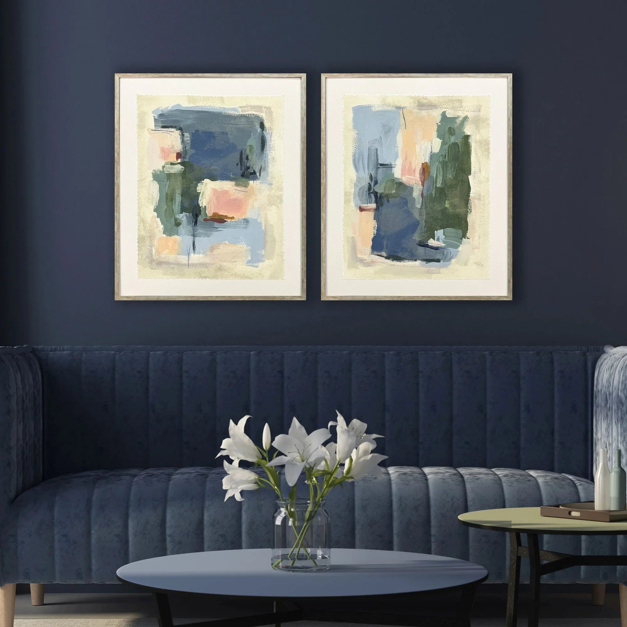 Palette Map Wood Frame Blue Canvas Art 2PC
