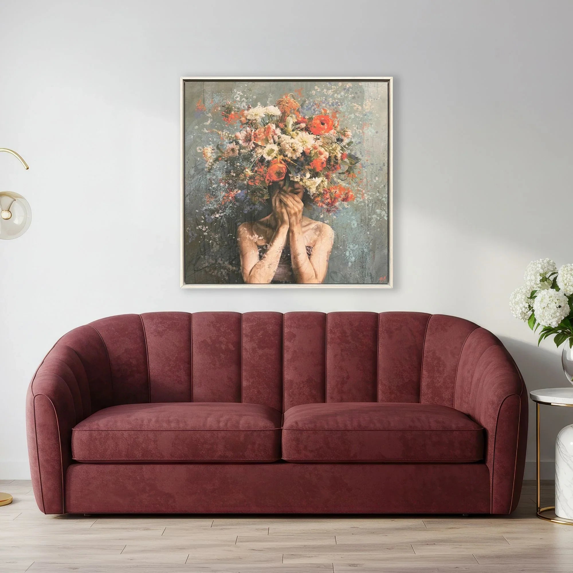 Flower Face Wood Frame Red Canvas Art
