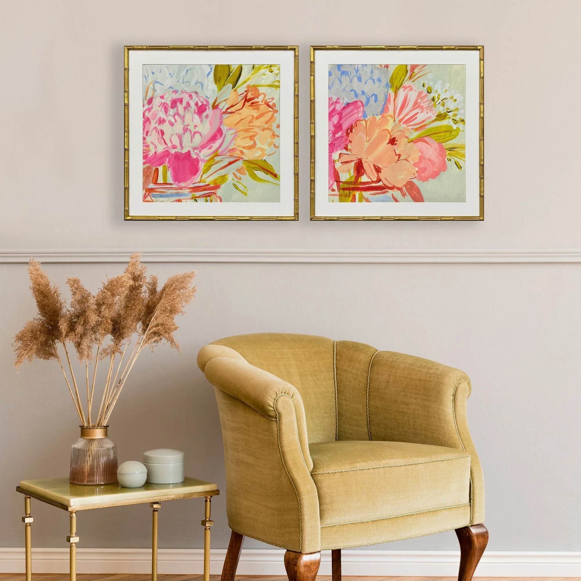 Bright Florist Wood Frame Pink Canvas Art 2PC