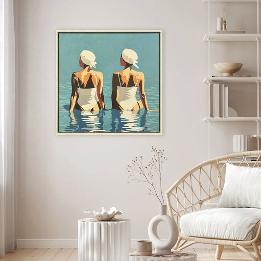 Two Friends at the Beach Turquoise Canvas Art