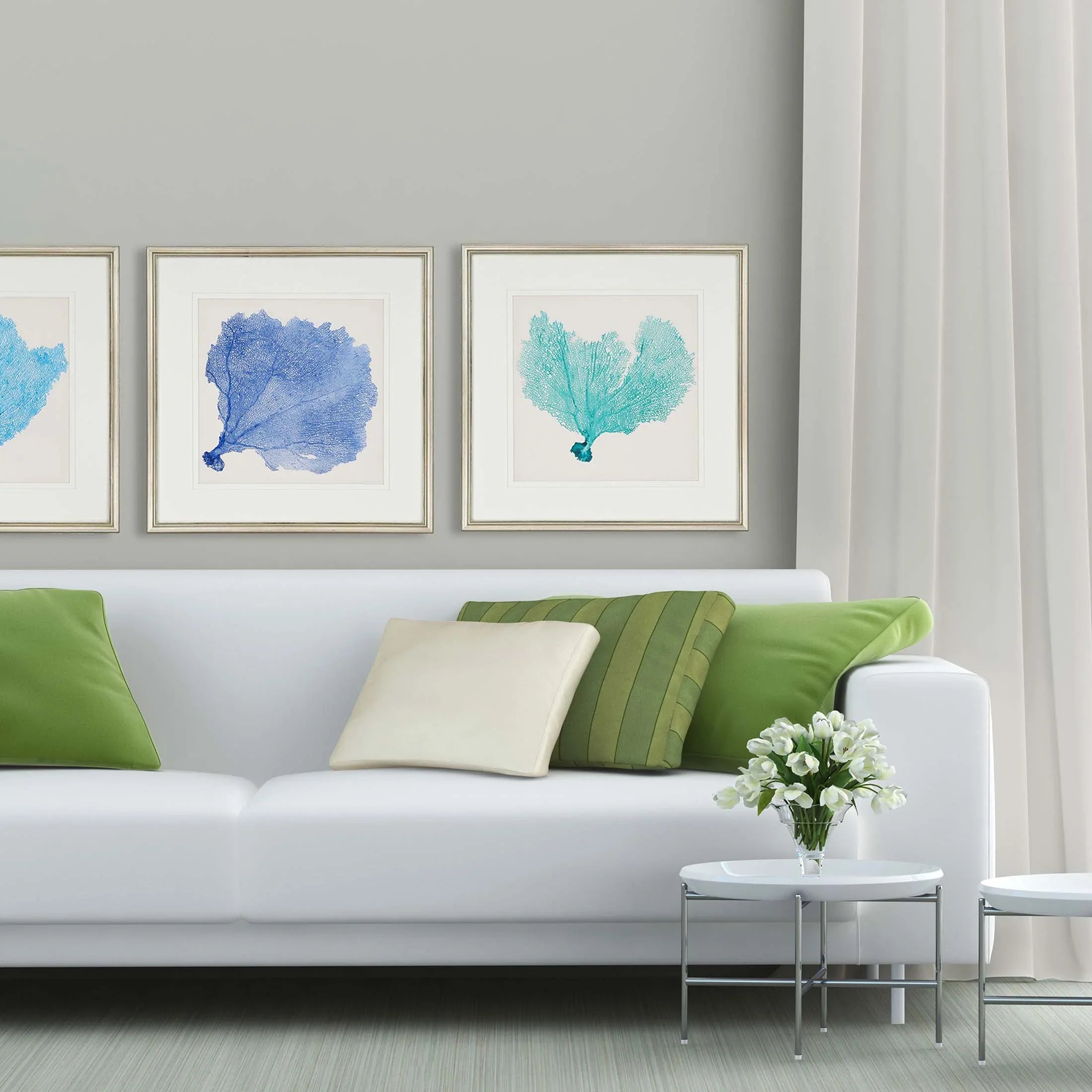 Sea Fan II Wood Frame Blue Canvas Art 3PC