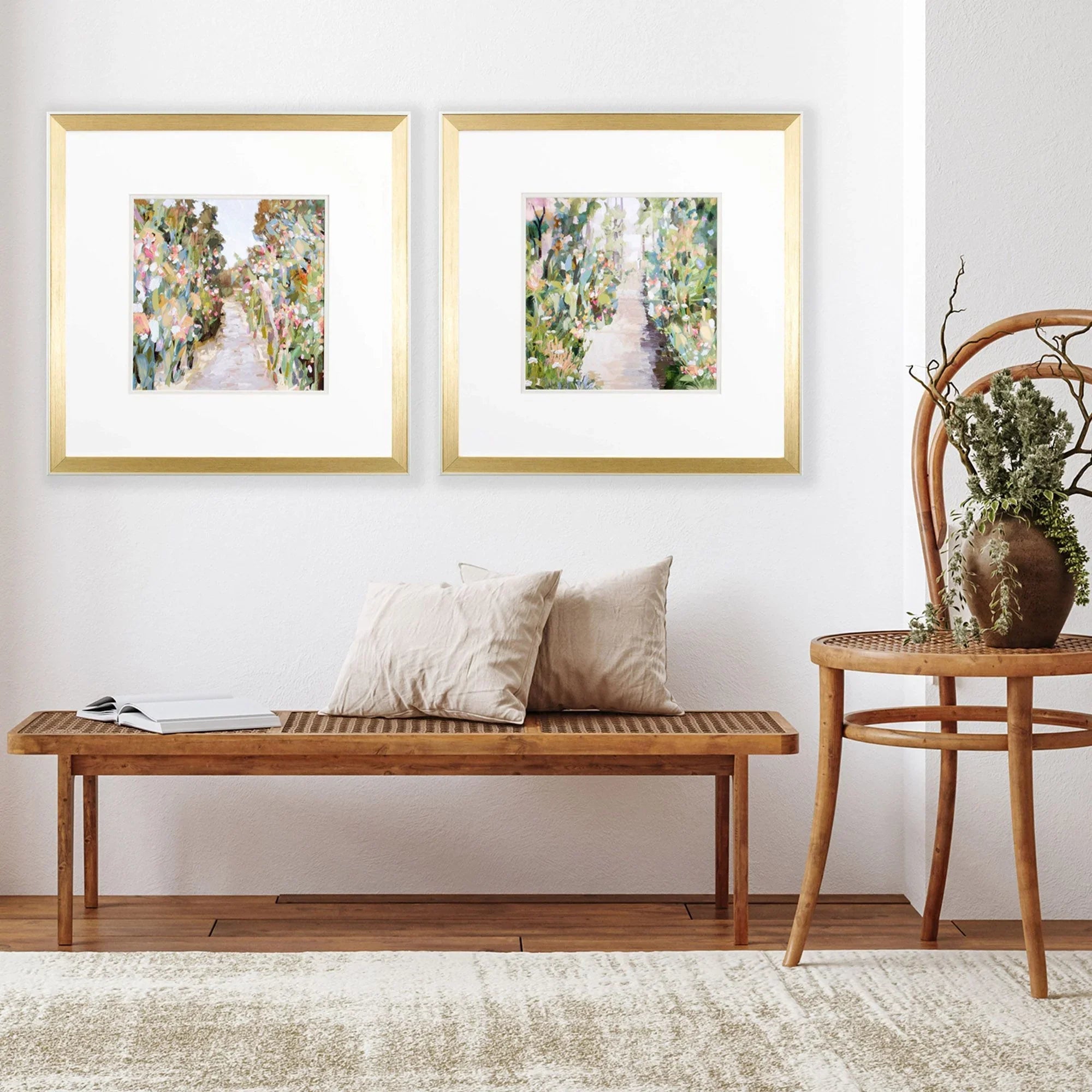 Flower Garden Path Green Canvas Art 2PC