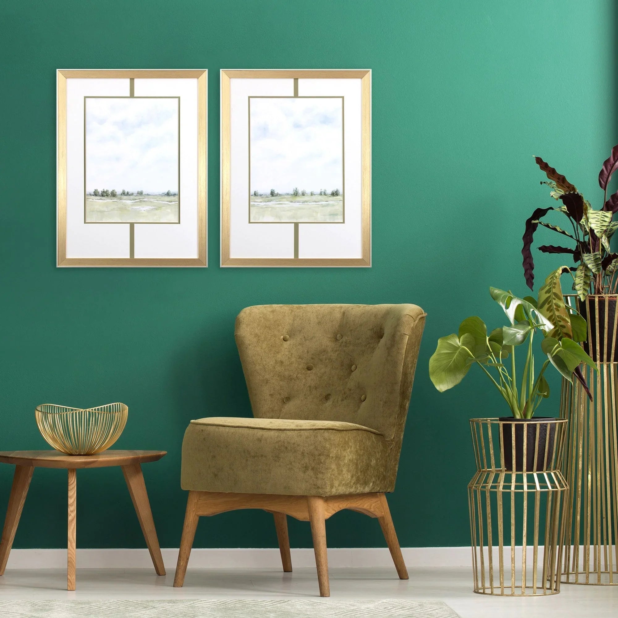 Distant View Green Canvas Art 2PC