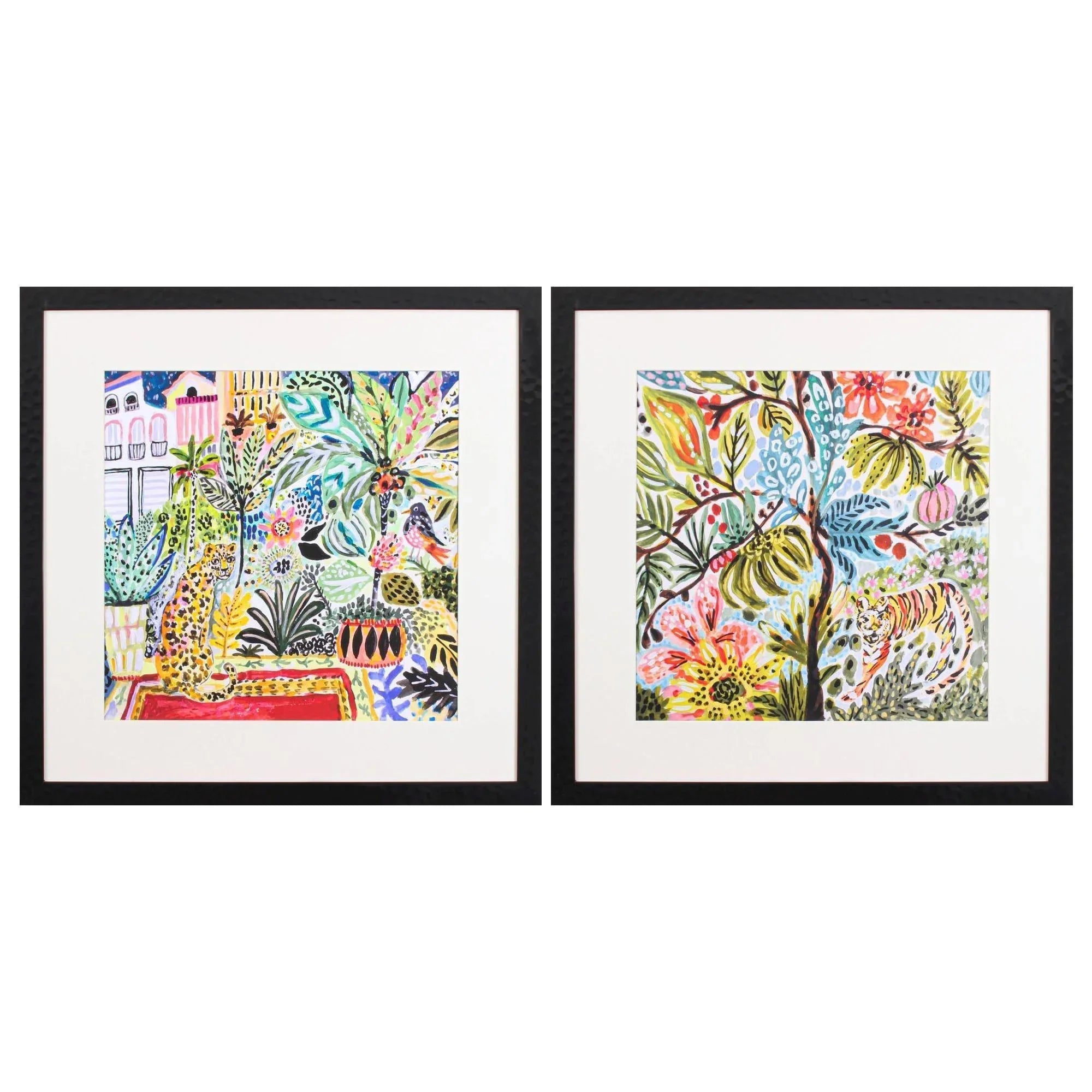 Jungle Cat Landscape Green Canvas Art 2PC