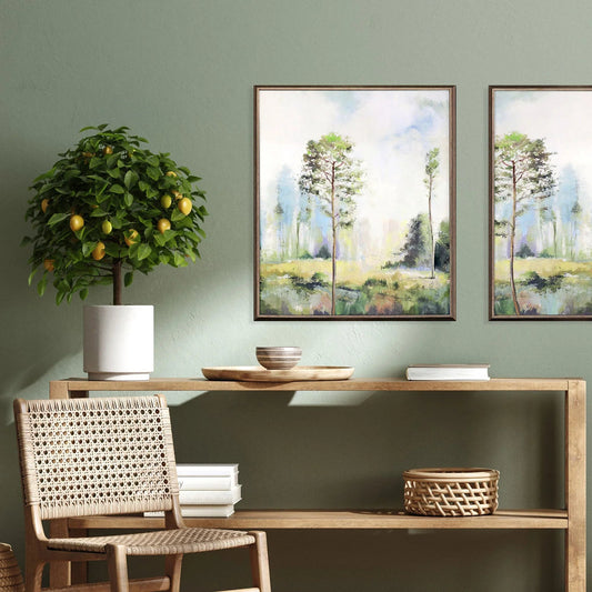 Tall Green Trees Hand Finished Canvas Art