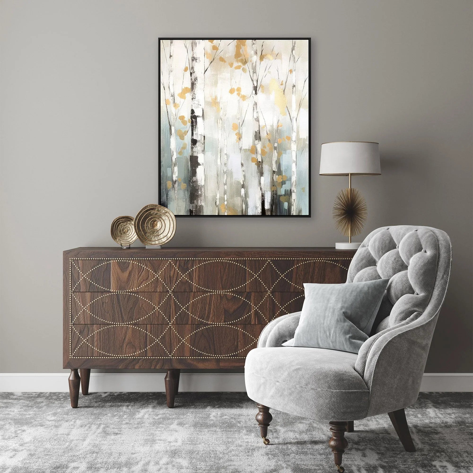 Birch Silhouette Beige Canvas Art