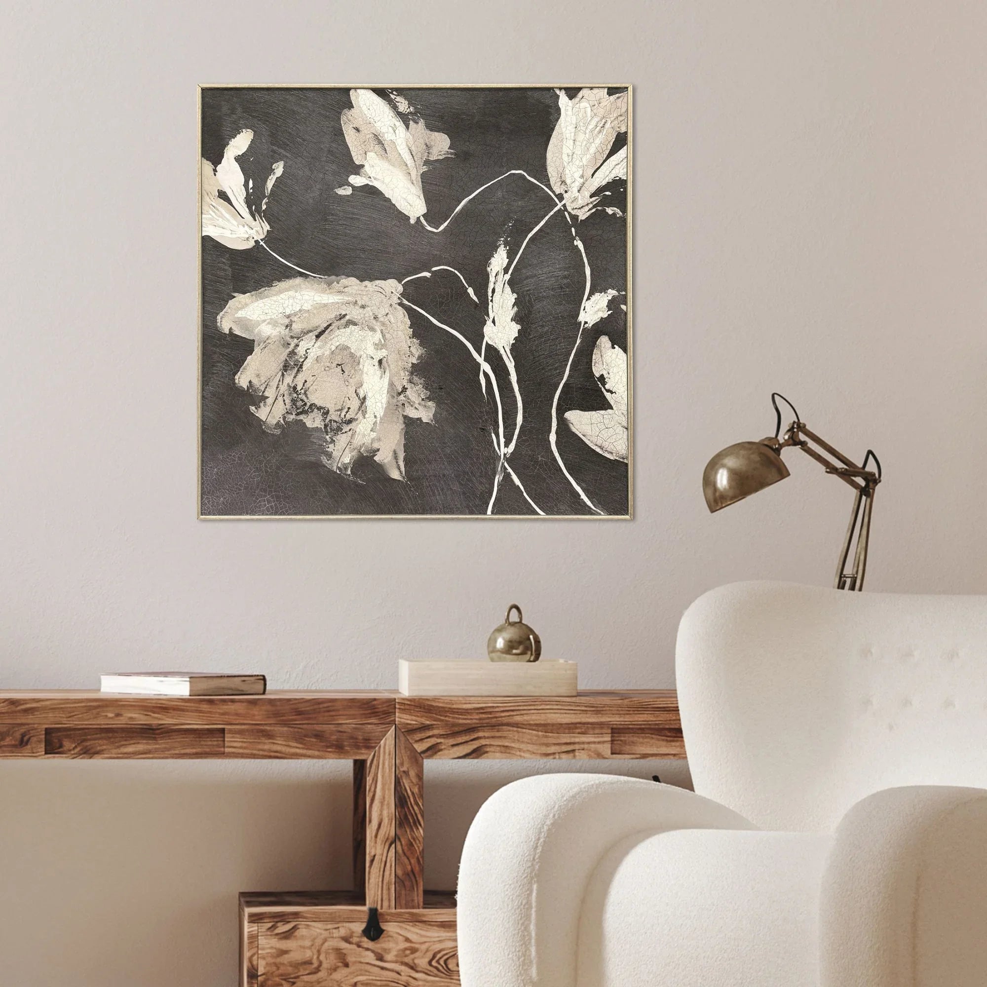 Neutral Flora Black Canvas Art