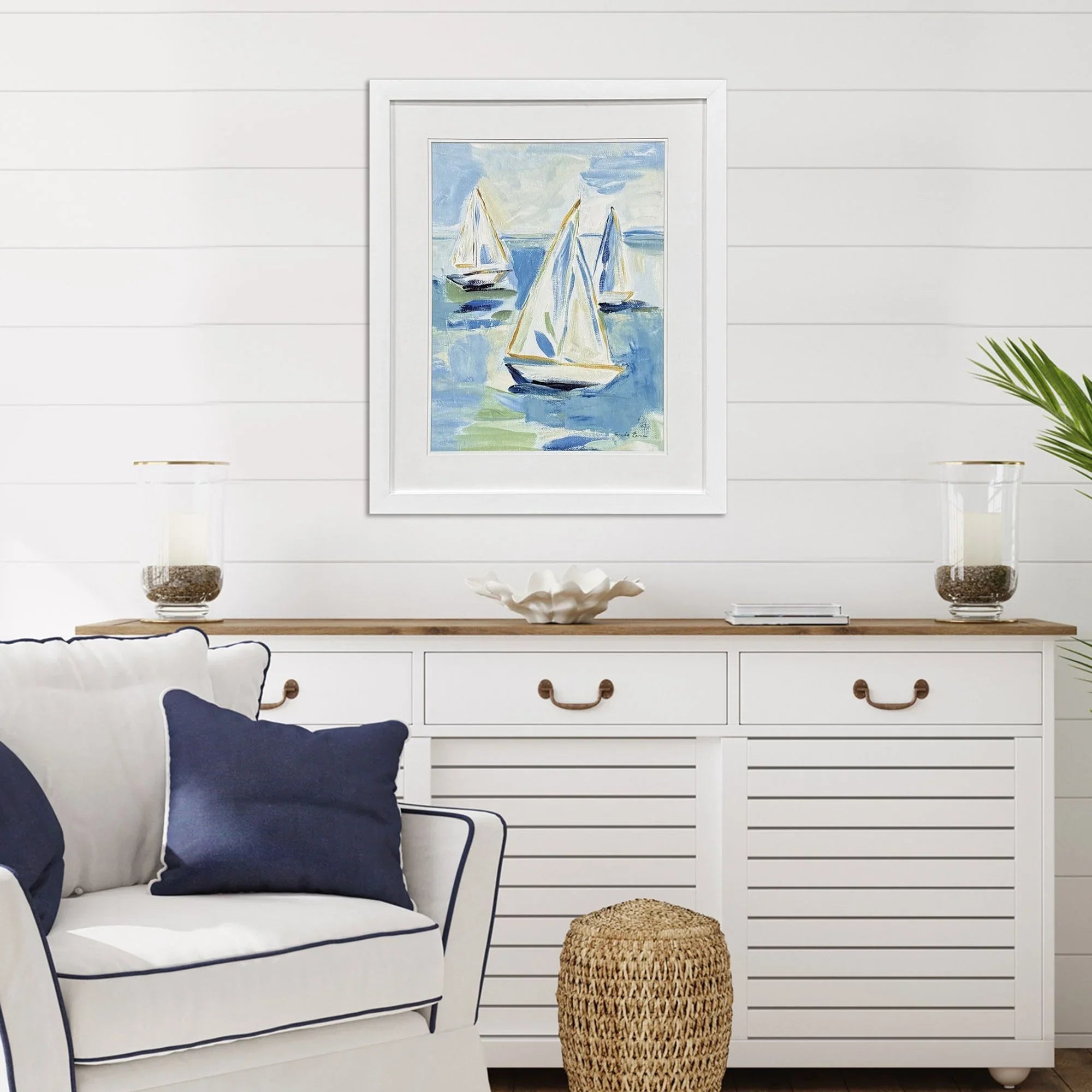 Setting Sail Glass Front Blue Canvas Art