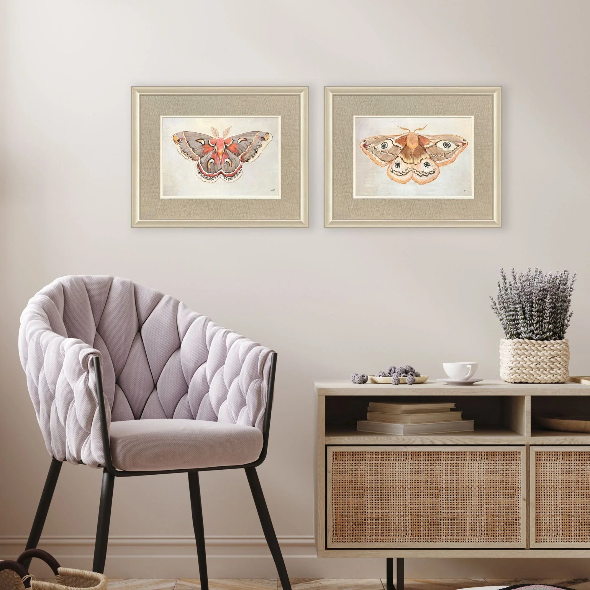 Forest Moth Pink Canvas Art 2PC