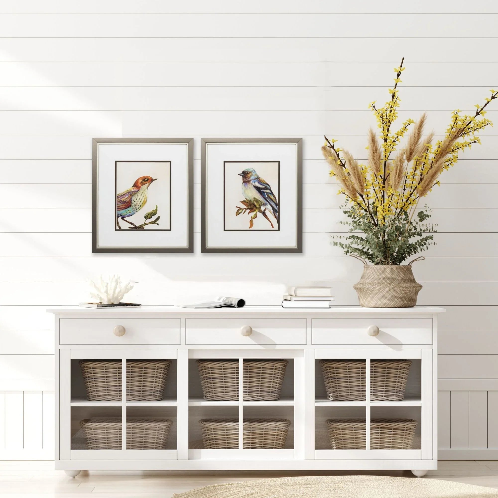 Eco Bird I Orange Canvas Art 2PC