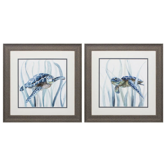 Turtle in Grass Blue Canvas Art 2PC