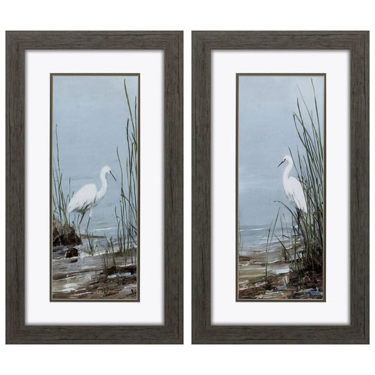 Island Egret Blue Canvas Art 2PC