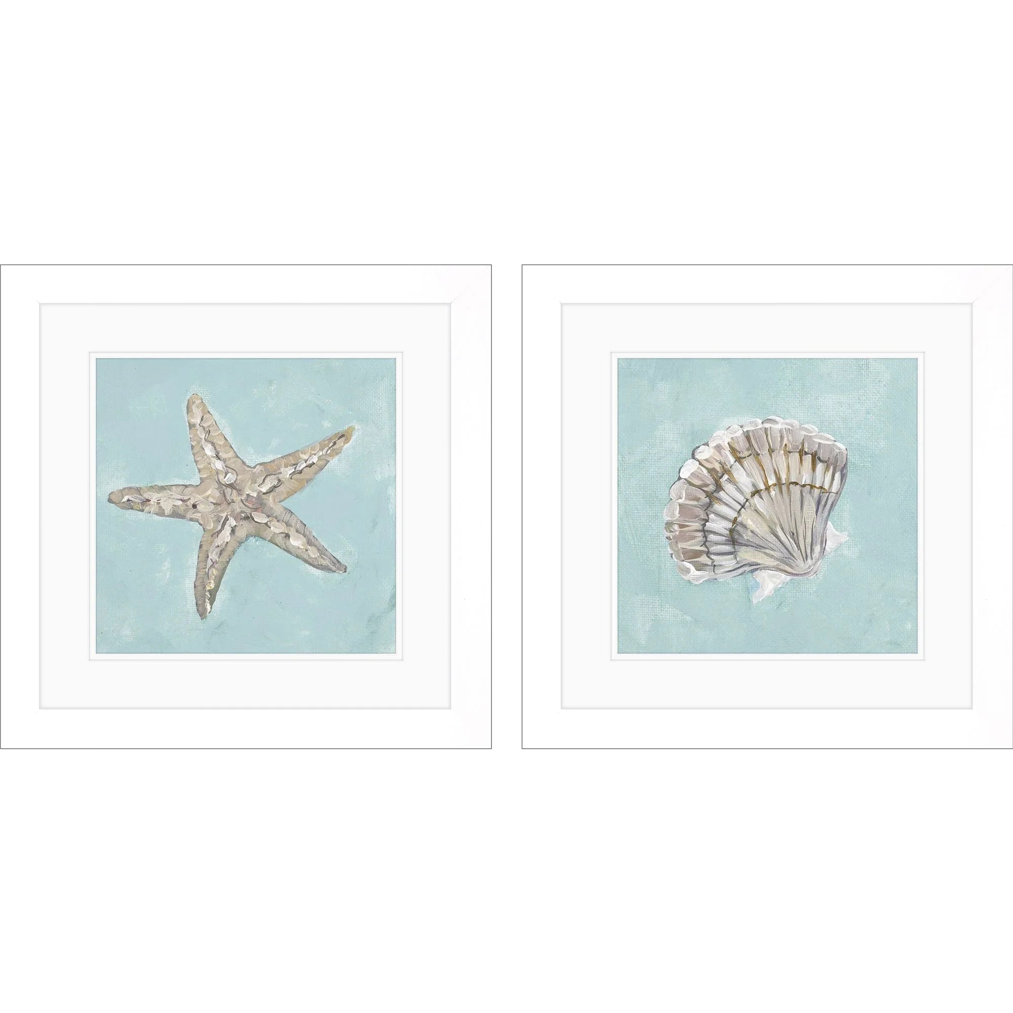Seashell Glass Front Blue Canvas Art 2PC