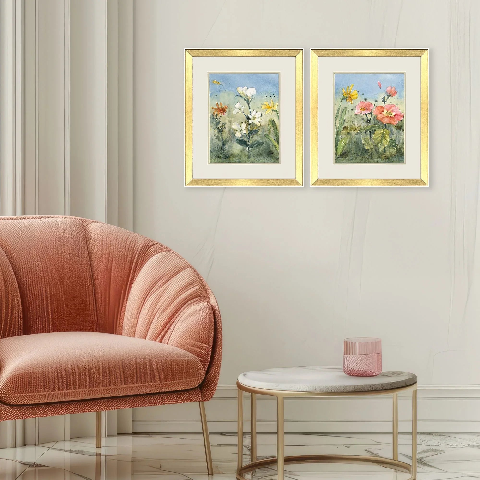 Summer Wildflowers Green Canvas Art 2PC