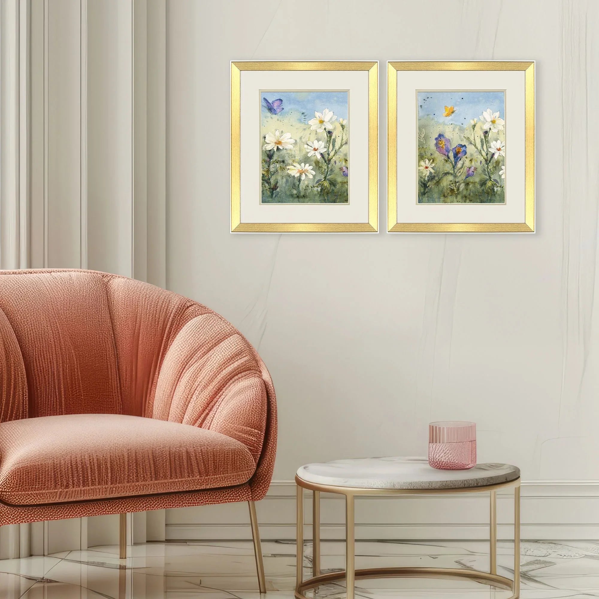 Summer Wildflowers Green Canvas Art 2PC