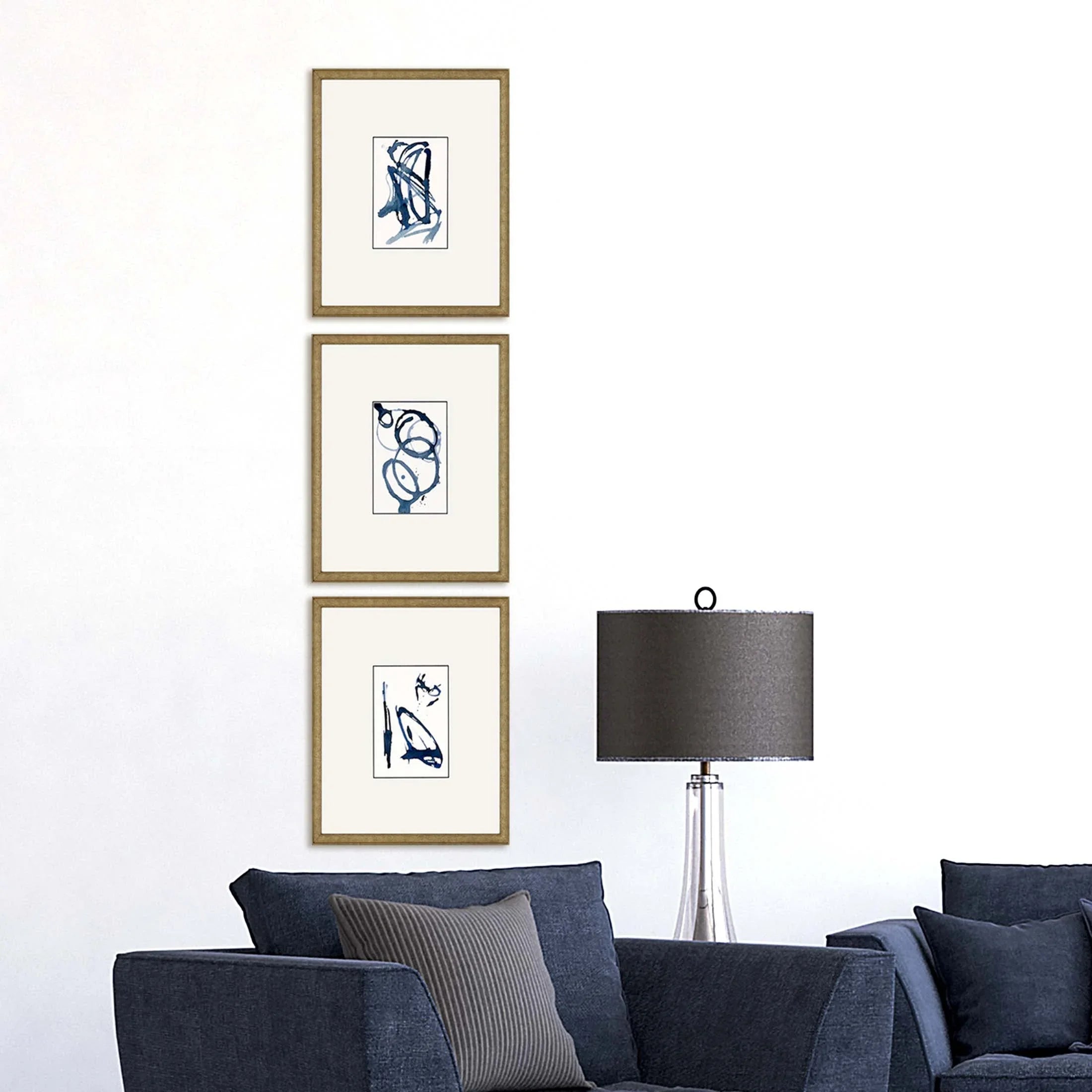 Mayhem Wood Frame Blue Canvas Art 3PC