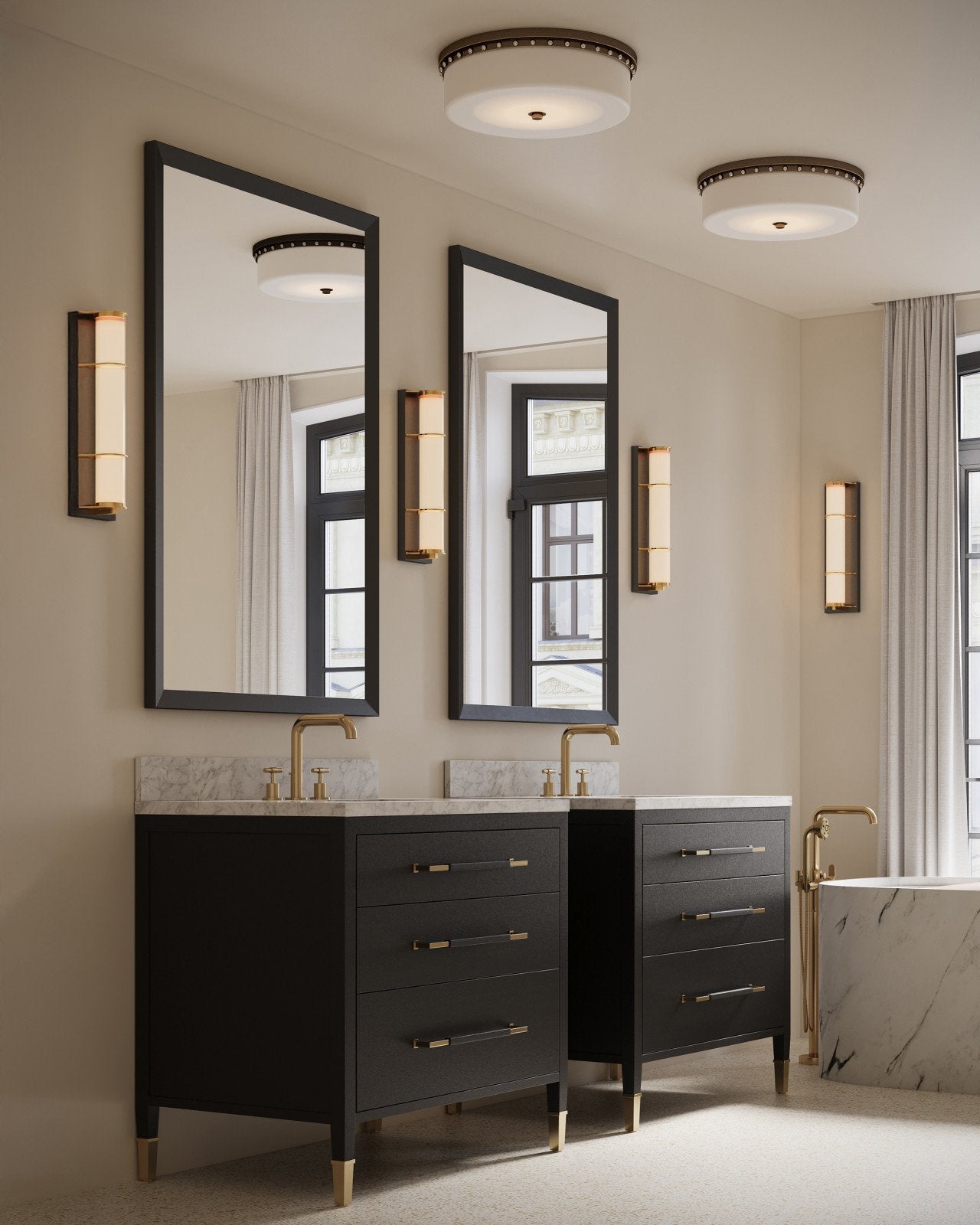 Barnabe Brass Finish Flush Mount-Flush Mounts-Currey & Co-LOOMLAN