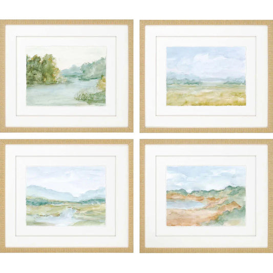 Watercolour Green Canvas Art 4PC
