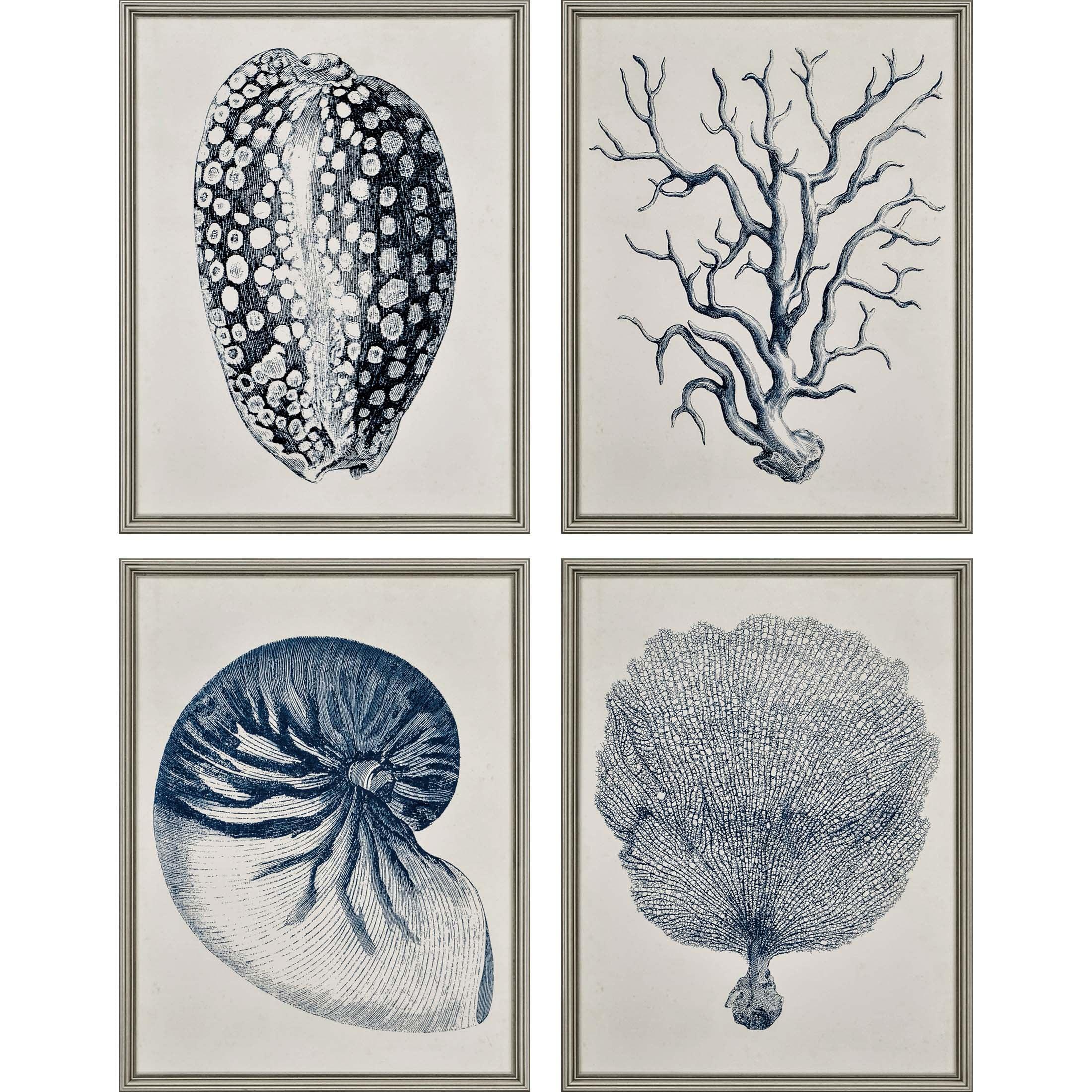 Coastal Wood Frame Blue Canvas Art 4PC