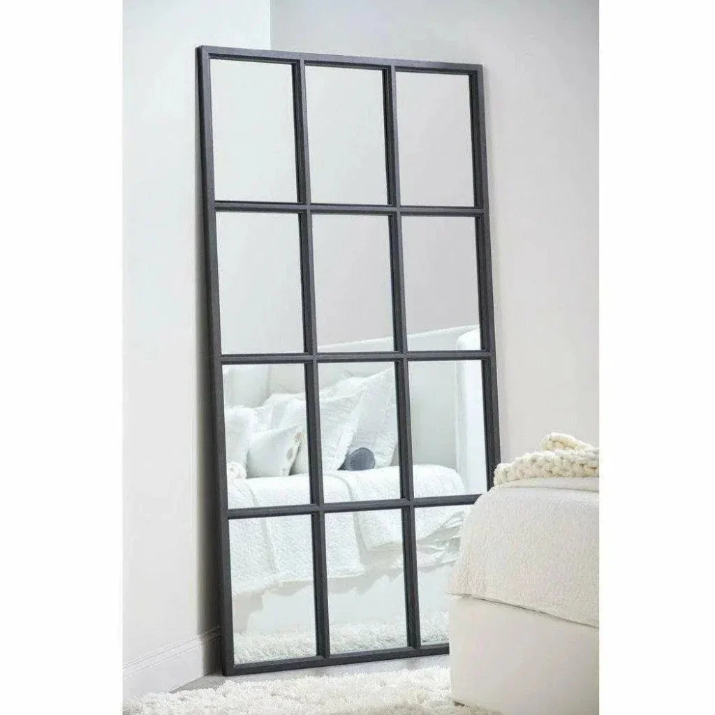85" Black Grid Floor Mirror Extra Large Leaner-Floor Mirrors-Essentials For Living-LOOMLAN