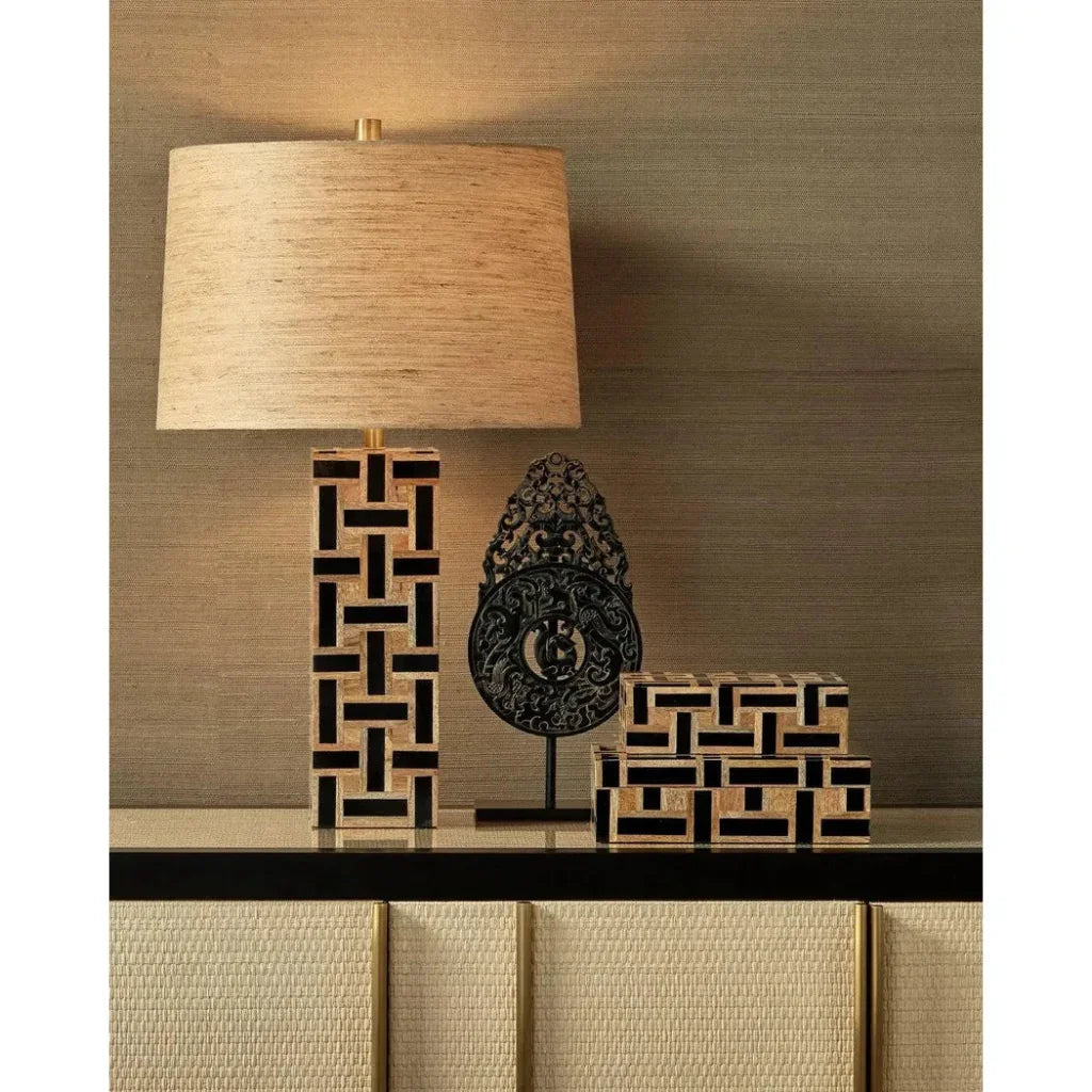 Aarna Wood and Composite Black Table Lamp - LOOMLAN - Currey & Co - Table Lamps