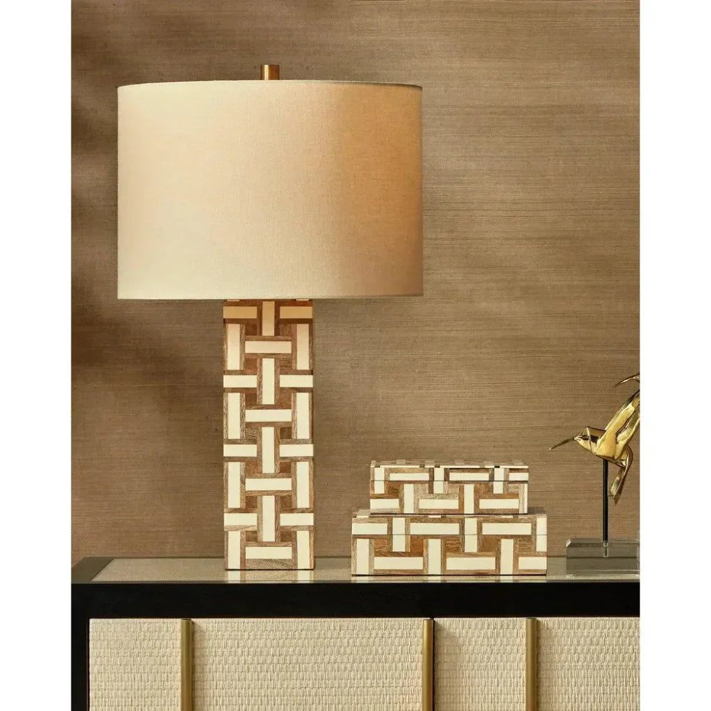 Aarna Wood and Composite Cream Table Lamp - LOOMLAN - Currey & Co - Table Lamps