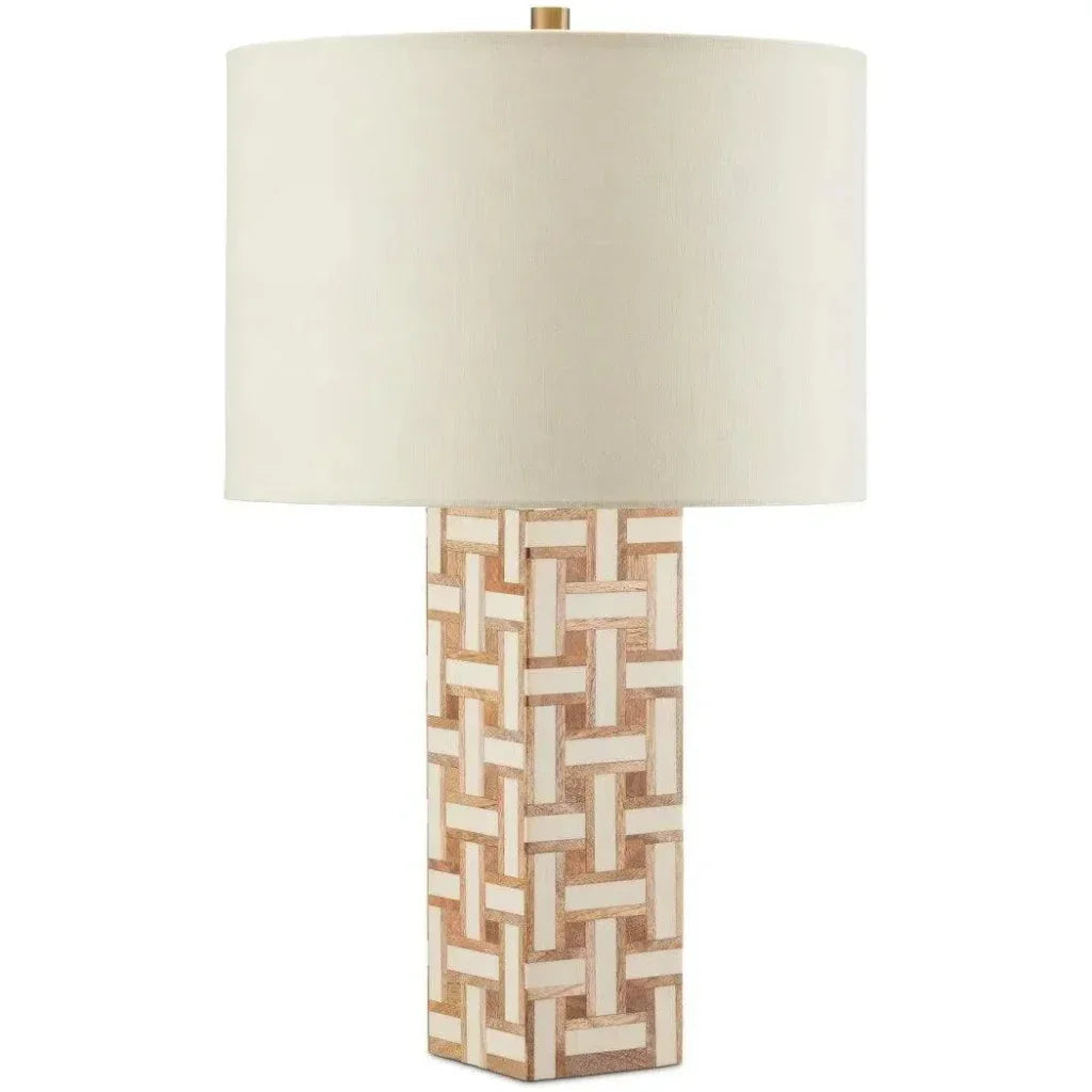 Aarna Wood and Composite Cream Table Lamp - LOOMLAN - Currey & Co - Table Lamps