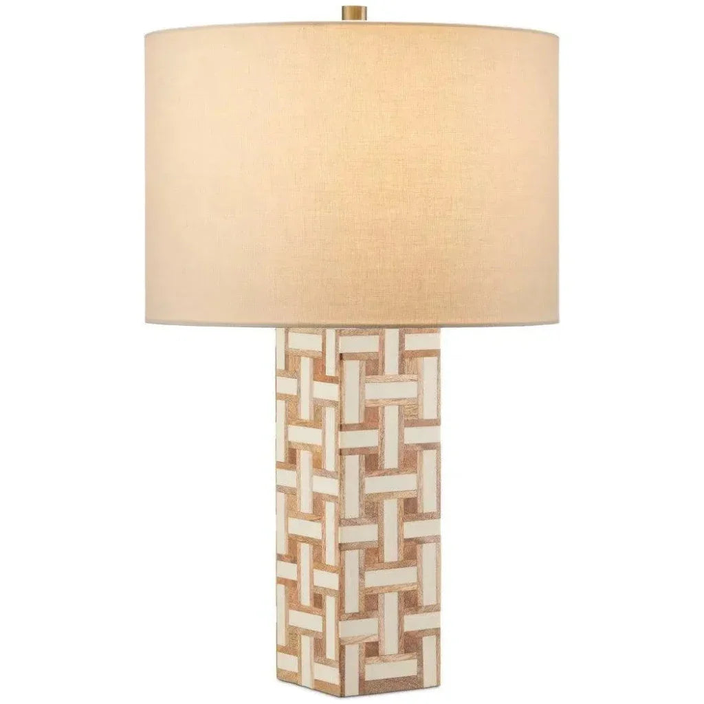 Aarna Wood and Composite Cream Table Lamp - LOOMLAN - Currey & Co - Table Lamps