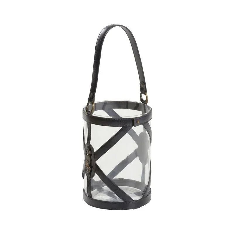 Aberdeen Blue Hurricane Leather Trim Candleholder - LOOMLAN - Wildwood - Candle Holders