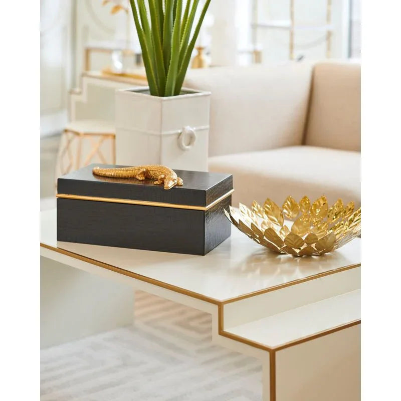 Alligator Black Leather Box - LOOMLAN - Chelsea House - Boxes & Bowls