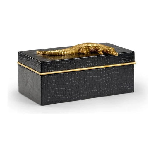 Alligator Black Leather Box - LOOMLAN - Chelsea House - Boxes & Bowls