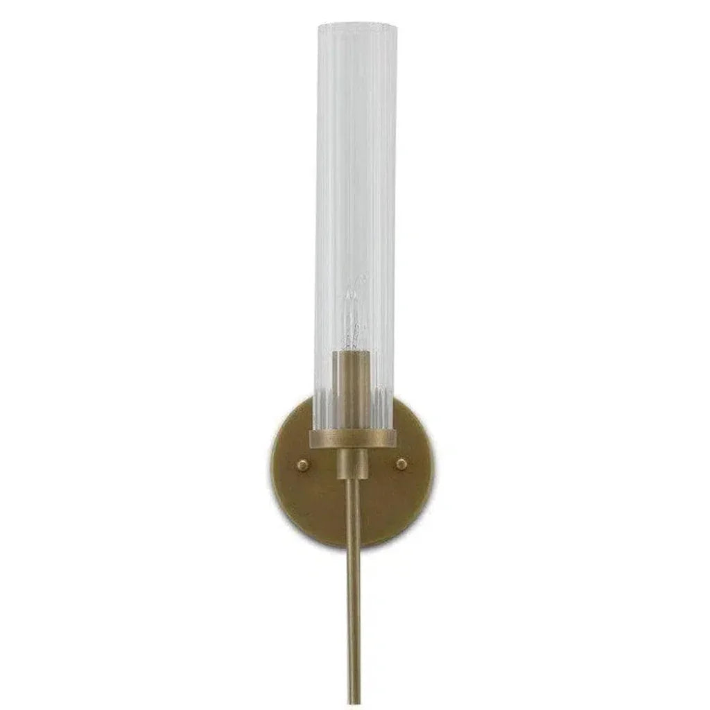 Antique Brass Clear Bellings Brass Wall Sconce - LOOMLAN - Currey & Co - Wall Sconces