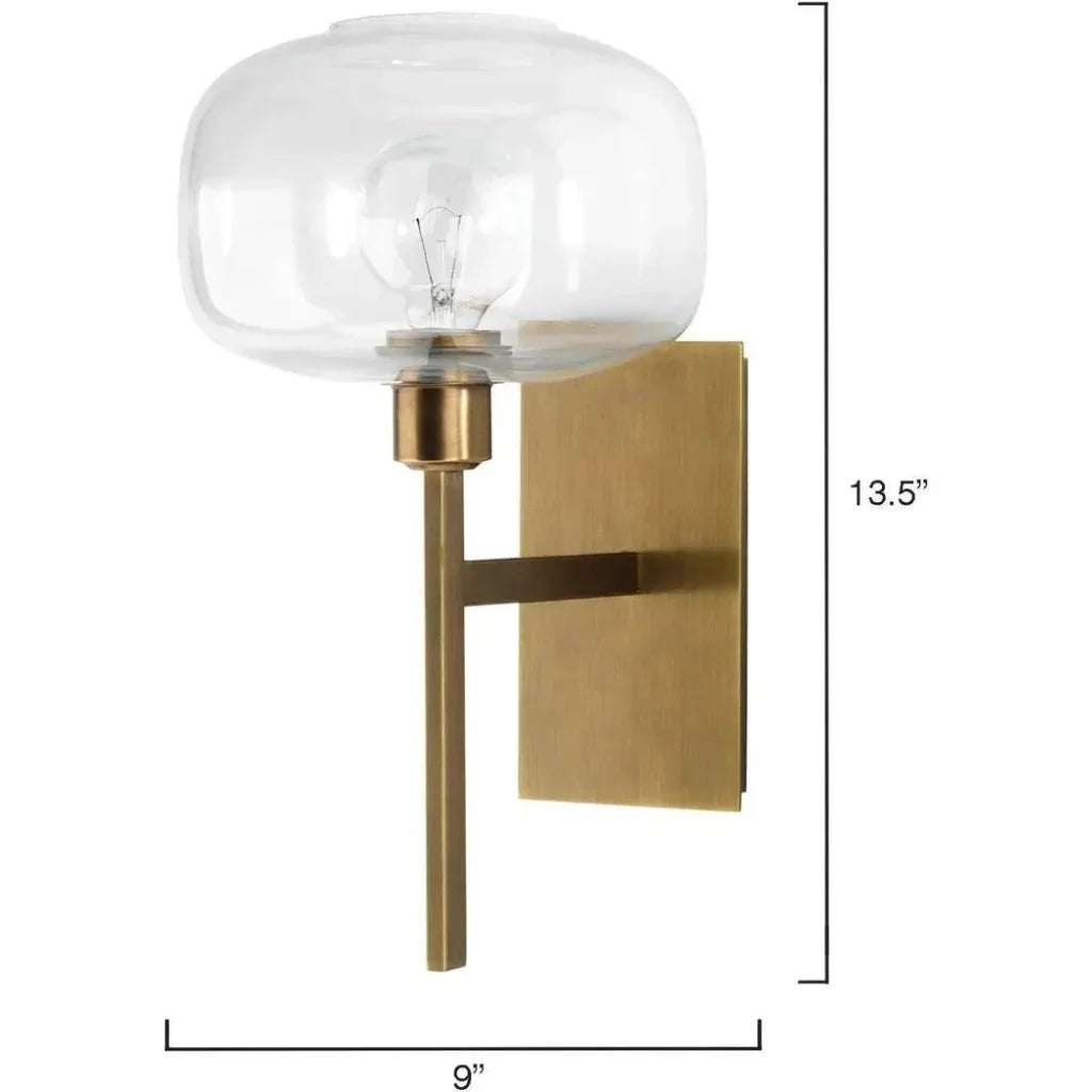 Antique Brass Clear Glass Scando Mod Sconce - LOOMLAN - Jamie Young - Wall Sconces