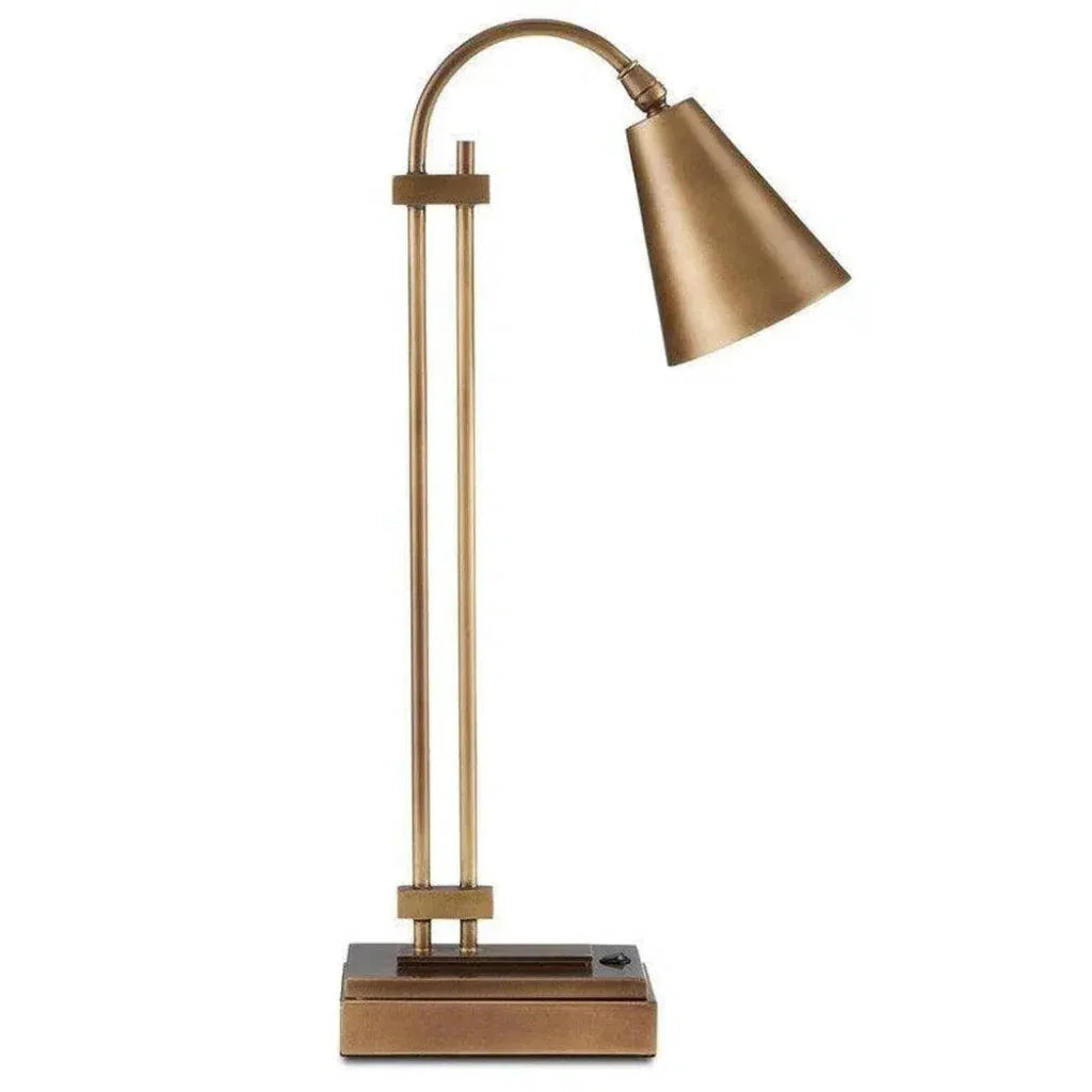 Antique Brass Symmetry Brass Desk Lamp Marjorie Skouras - LOOMLAN - Currey & Co - Table Lamps