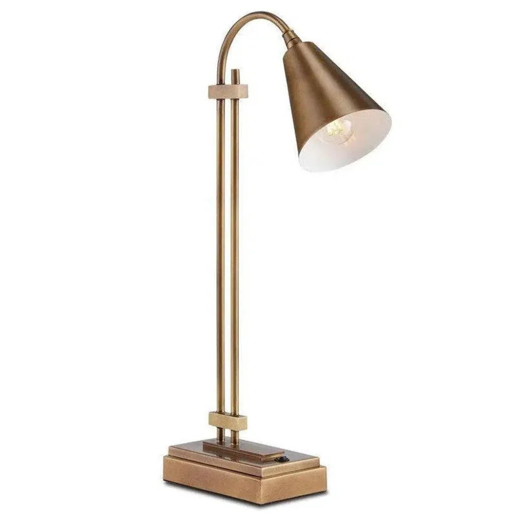 Antique Brass Symmetry Brass Desk Lamp Marjorie Skouras - LOOMLAN - Currey & Co - Table Lamps