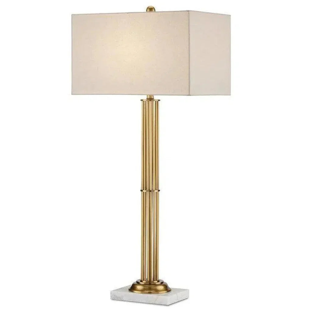 Antique Brass White Marble Allegory Table Lamp - LOOMLAN - Currey & Co - Table Lamps