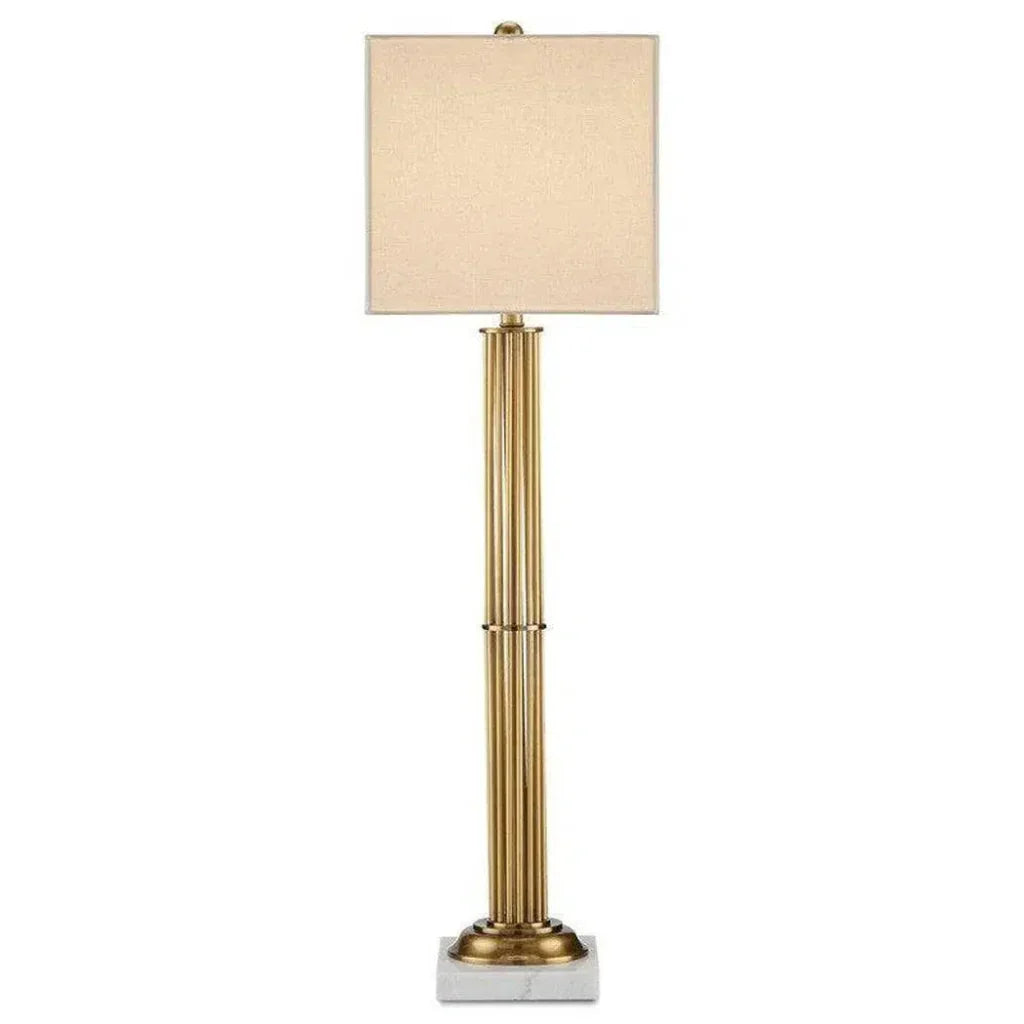 Antique Brass White Marble Allegory Table Lamp - LOOMLAN - Currey & Co - Table Lamps
