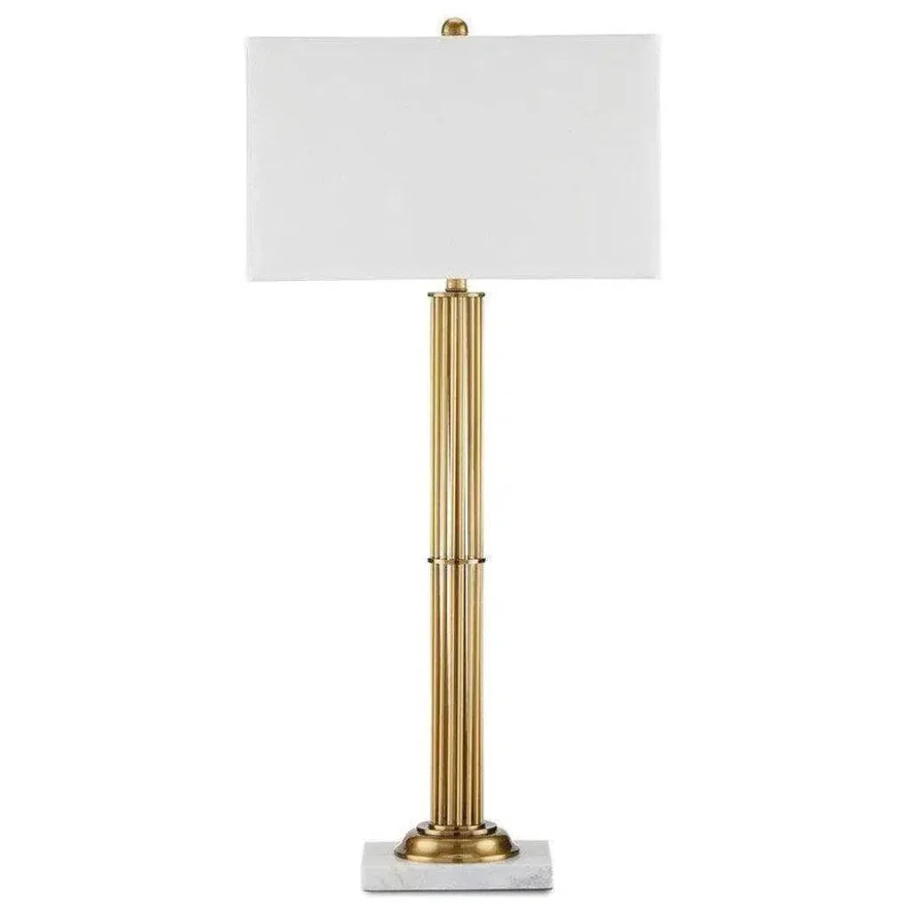 Antique Brass White Marble Allegory Table Lamp - LOOMLAN - Currey & Co - Table Lamps