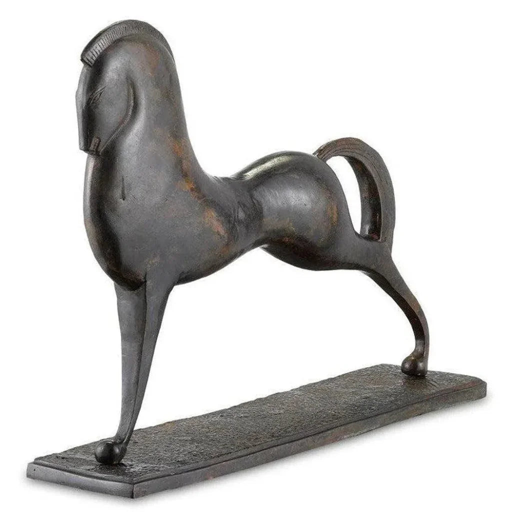 Antique Green Assyrian Bronze Horse - LOOMLAN - Currey & Co - Statues & Sculptures