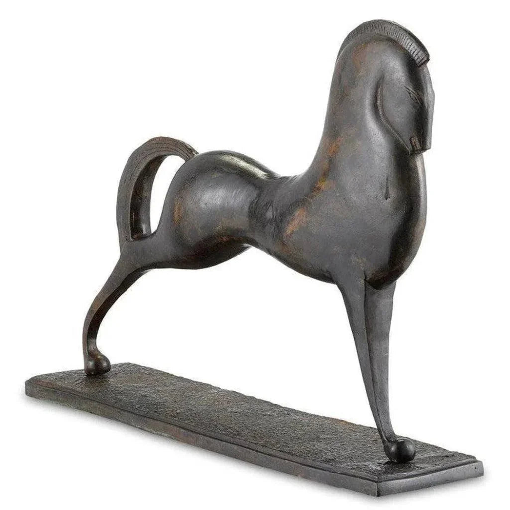 Antique Green Assyrian Bronze Horse - LOOMLAN - Currey & Co - Statues & Sculptures