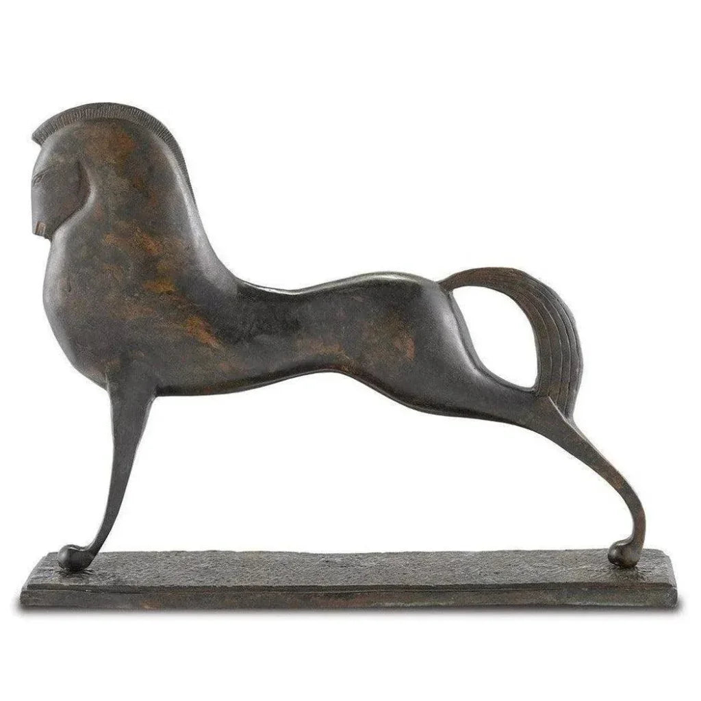 Antique Green Assyrian Bronze Horse - LOOMLAN - Currey & Co - Statues & Sculptures
