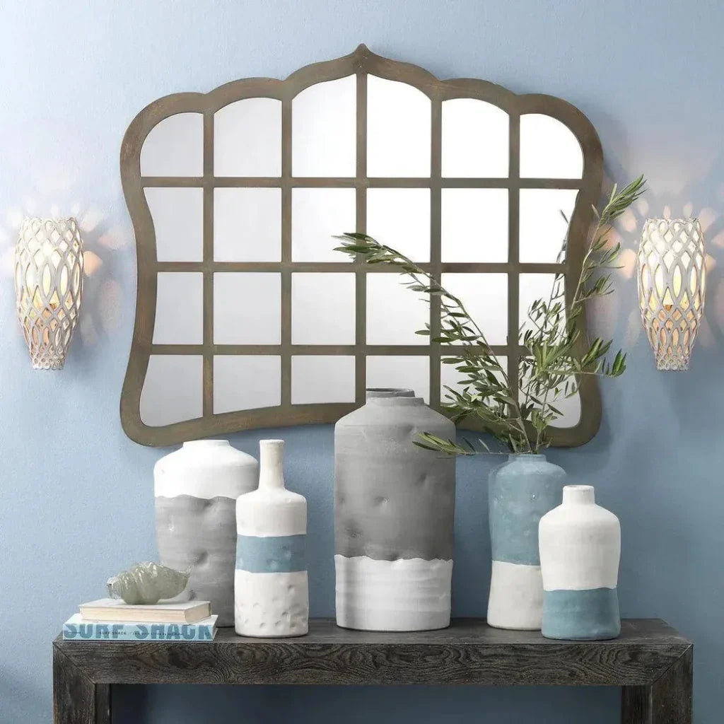 Antique Grey Wood Window Grid Wall Mirror - LOOMLAN - Jamie Young - Wall Mirrors