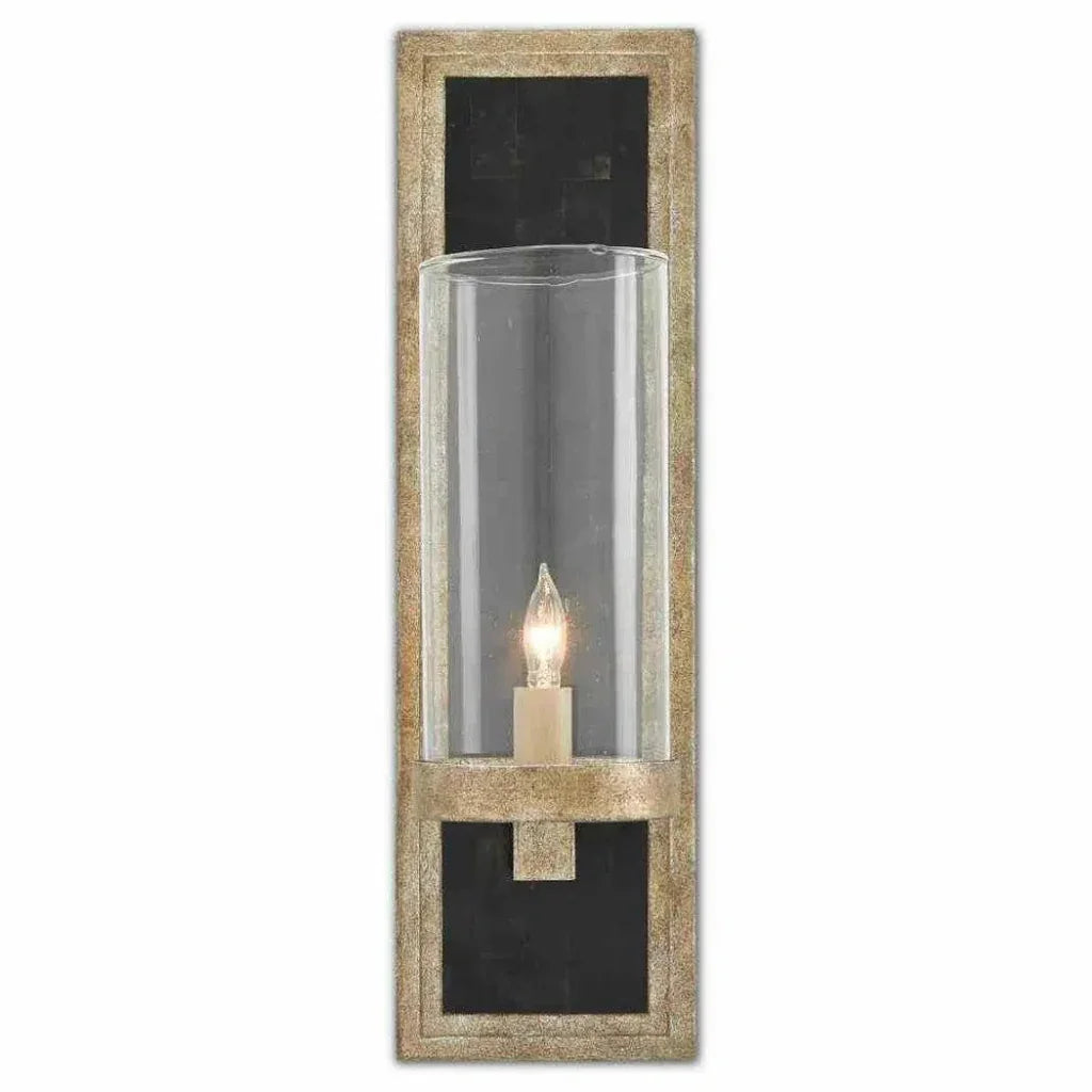 Antiqued Silver Penshell Crackle Silver Wall Sconce - LOOMLAN - Currey & Co - Wall Sconces