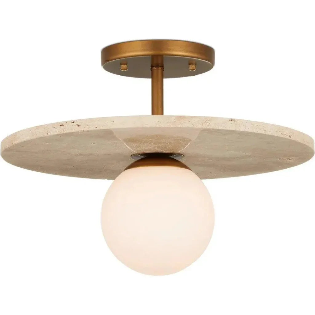 Apricity Metal & Glass White Semi-Flush Mount-Flush Mounts-Currey & Co-LOOMLAN
