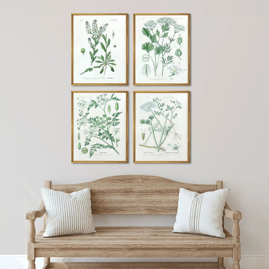 Assemblage Wood Frame Green Canvas Art 4PC