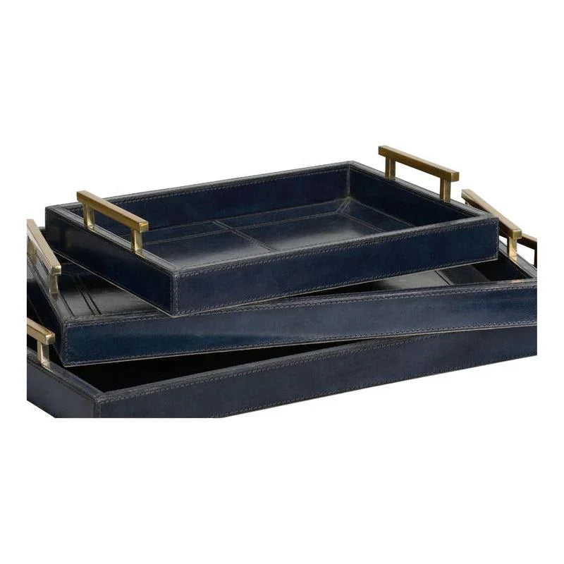 Assured Rich Blue Leather Tray (Set of 2) - LOOMLAN - Trays