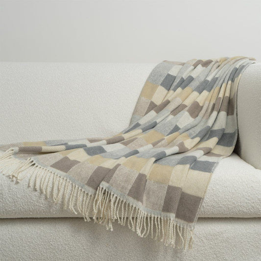 Cintia Grey & Brown Cotton-Blend Throw Blanket 50"x60 -- Grey, Brown