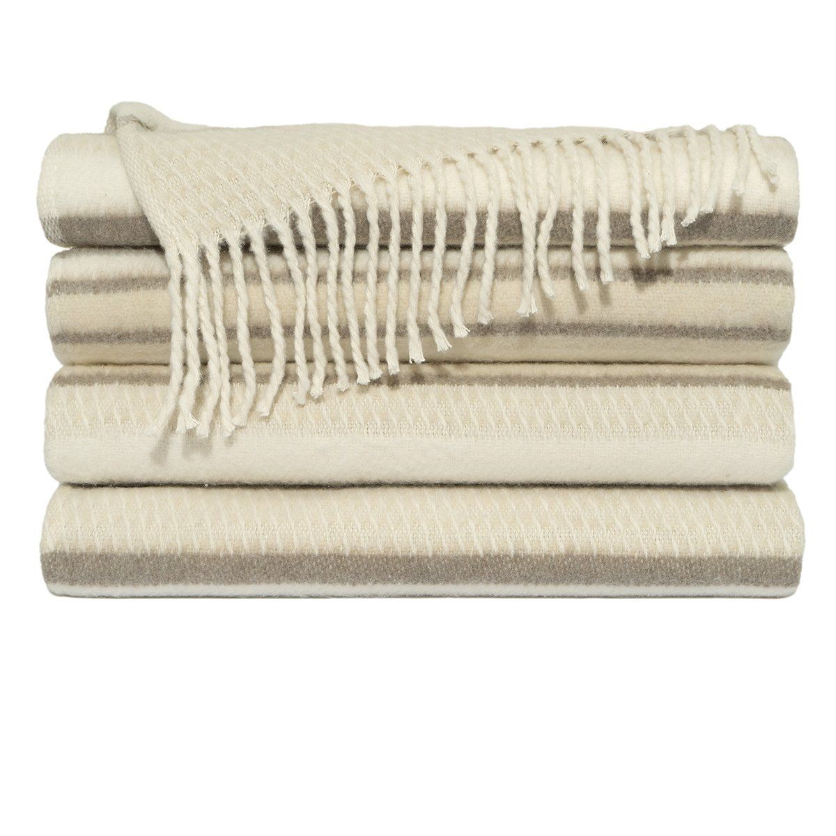 Striata Cream Cotton-Blend Throw Blanket 50"x60 -- Cream