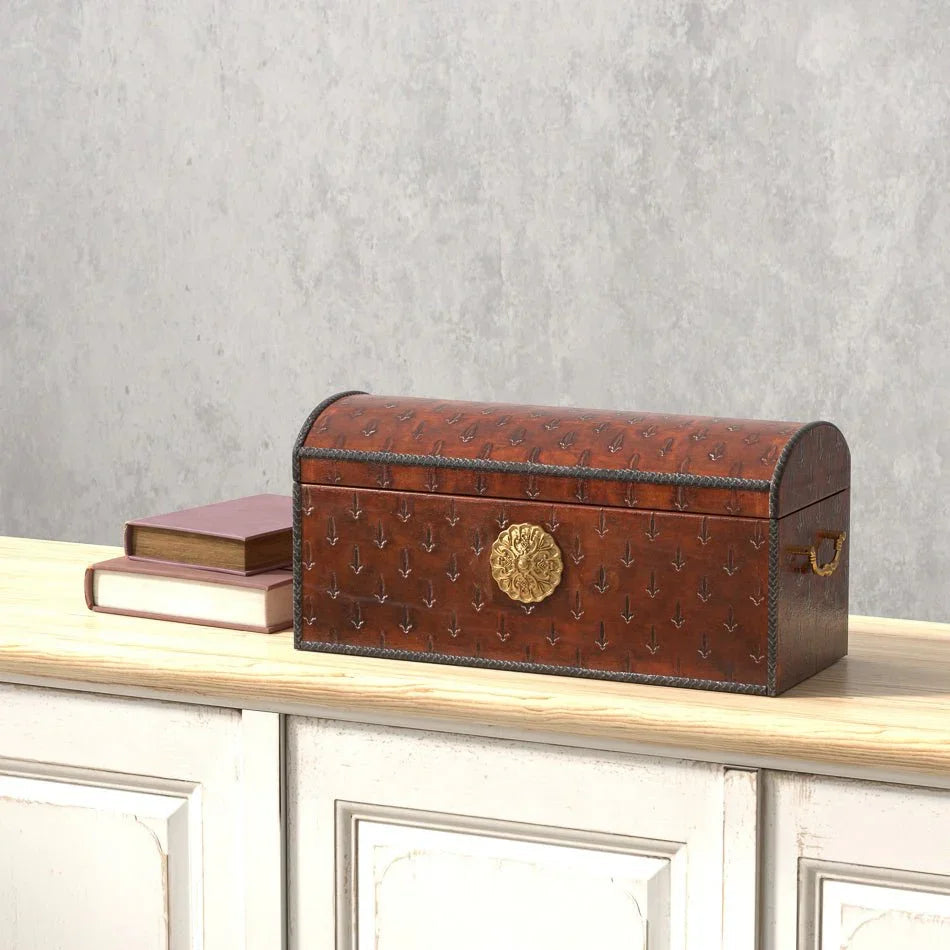 Baron's Reddish Brown Leather Box - LOOMLAN - Sarreid - Boxes & Bowls