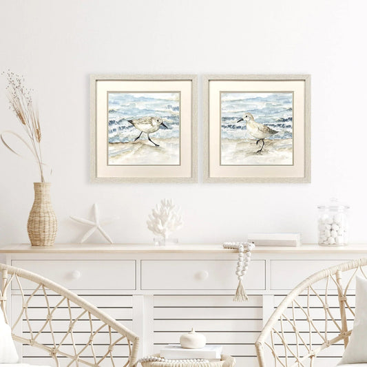 Beach Sandpipers Blue Canvas Art 2PC